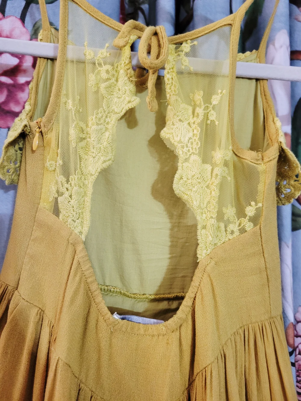 Girls Yellow/Green Lace Tiered Maxi Dress